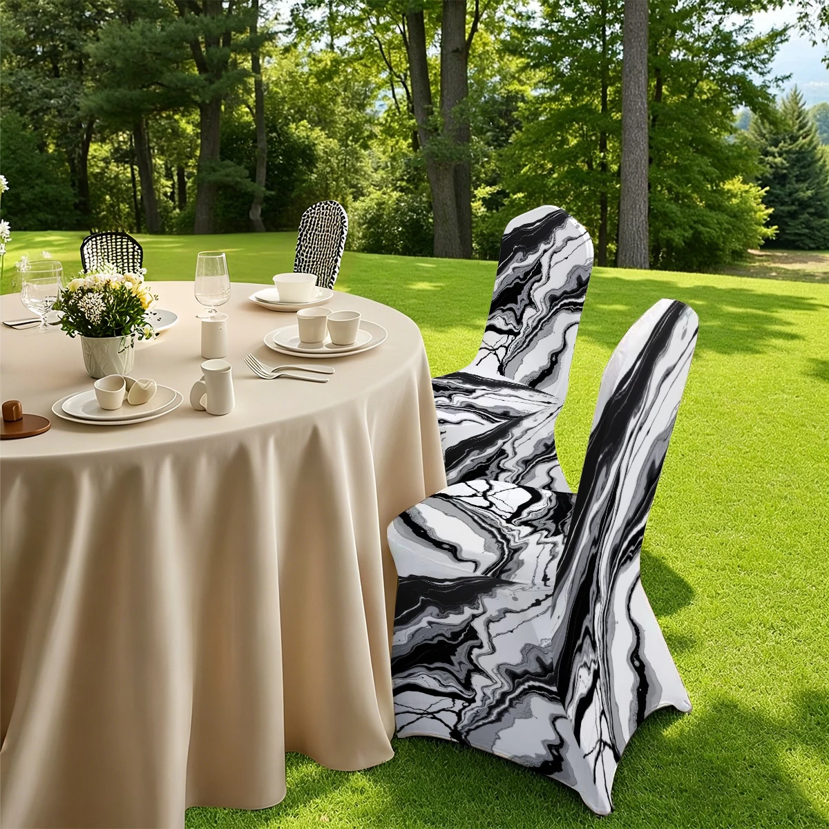 2D Marble Swirl Print Stretch Full - Coverage Chair Cover, Elastic Universal Size for Hotel/Home/Outdoor. An