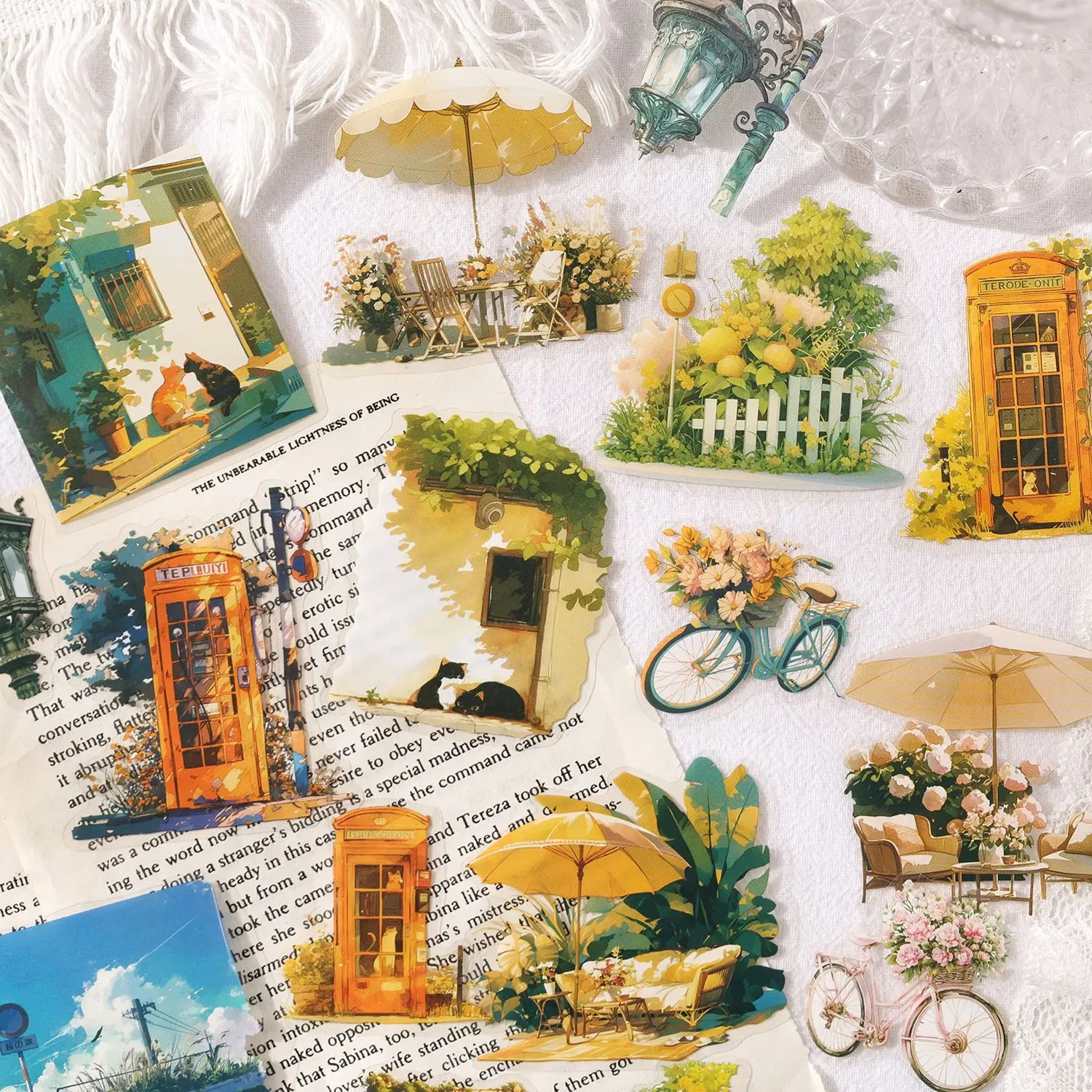 Pegatinas de PET Fantasy World - 17 piezas de calcomanías de paisaje mágico para diario y álbum de recortes