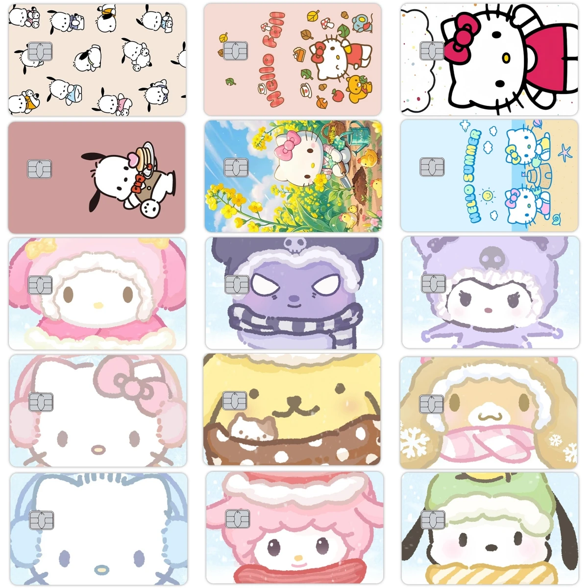 

Winter Kawaii Credit Debit Card Stickers Pochacco Kuromi MyMelody Anime 1pc Cartoon Decoration Skin Film for Small Large No Chip