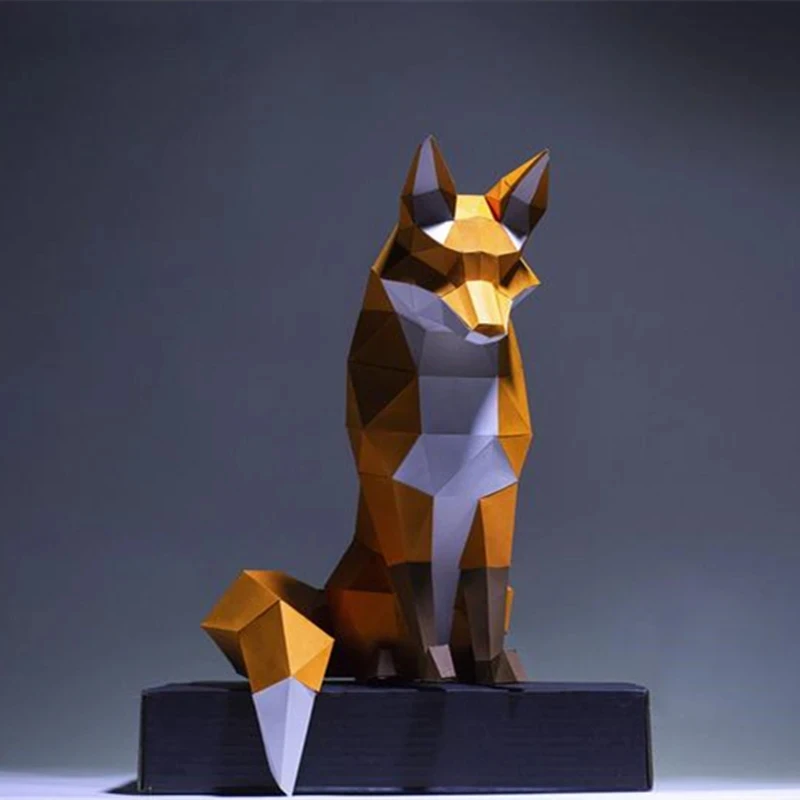 60cm Moon Fox Paper Model Origami DIY Low Poly Paper Craft Animal Home Decor Children\'s Room Decoration Adults Handmade Toy Gift