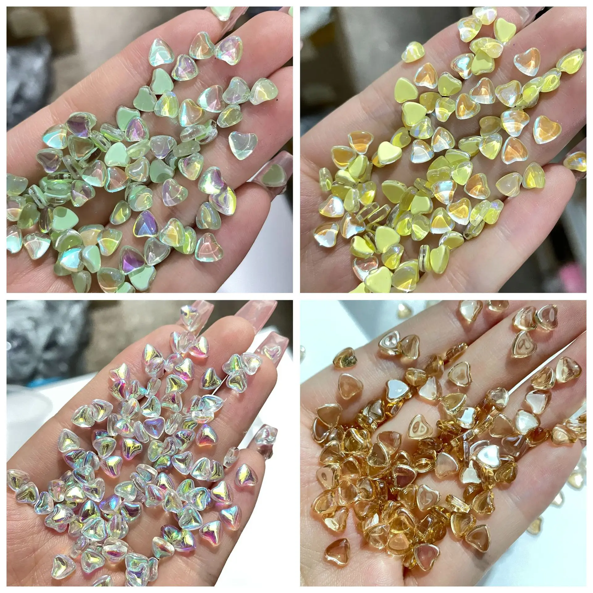 20pcs/bag Nail Accessories Mocha Flat Heart Shaped Diamond DIY Aurora Illusion Color Nail Decoration Supplies