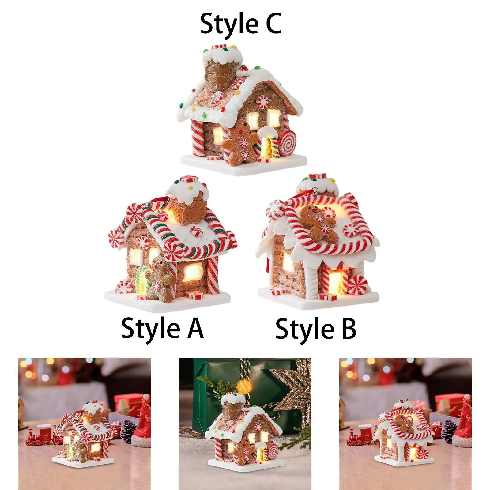 Ciondolo con statuetta di edificio natalizio illuminato, decorazione per albero di Natale, ciondolo con ciondolo, goccia per ufficio, ghirlanda interna, ghirlanda, centro commerciale, festival