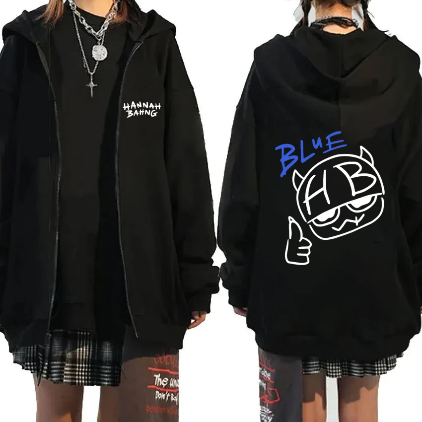 

Popular Funny Hannah Bahng Blue Graphics Zipper Hoodies Streetwear Autumn Winter Long sleeve Jacket Fleece vintage Unisex Coats