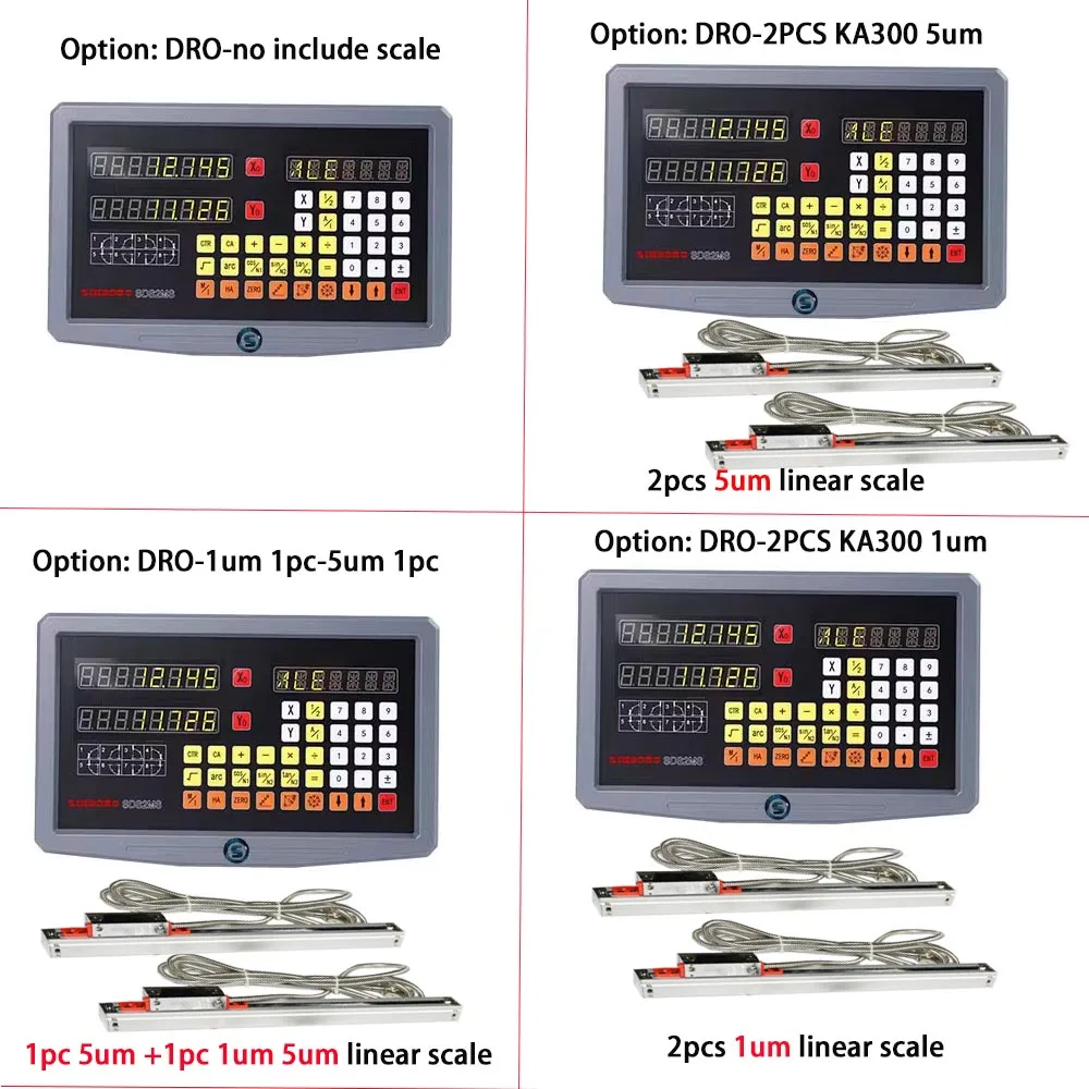 SINO 2 Axis Digital Readout DRO Kit SDS2MS and 2pcs KA300 1um 5u Ruler High Precision Linear Scale Optical Encoder Lathe Milling