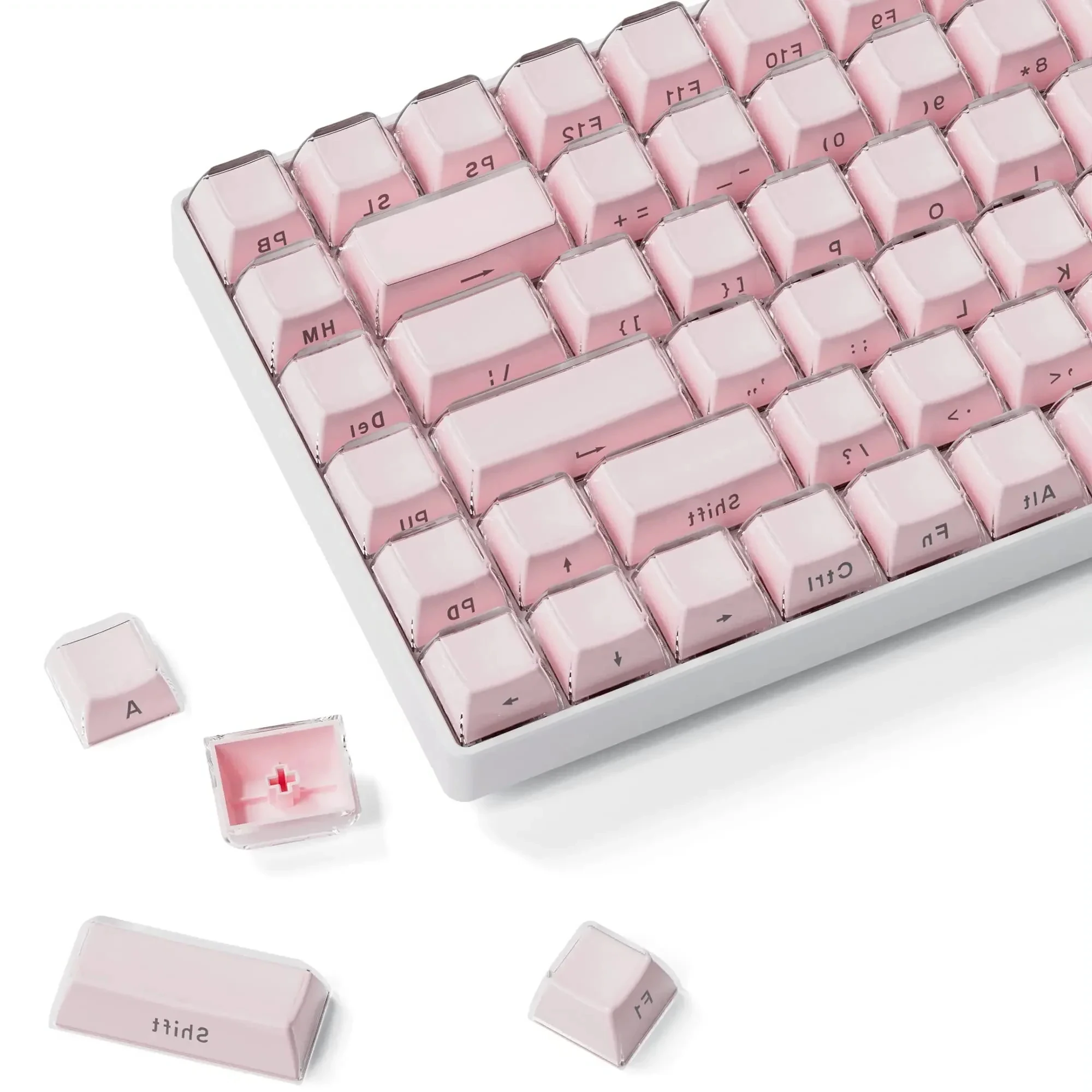 

113 Key Jelly Round Side Keycaps Ice Crystal Translucent Pink Profile Key cap for Cherry MX 61 68 104 Mechanical Keyboard