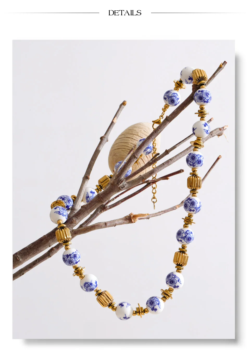 Yhpup Neuheiten Handgefertigter Schmuck Edelstahl Blaue Keramikblumen-Perlenkette Stilvolle Halskette Beliebtes Accessoire – Detail 9