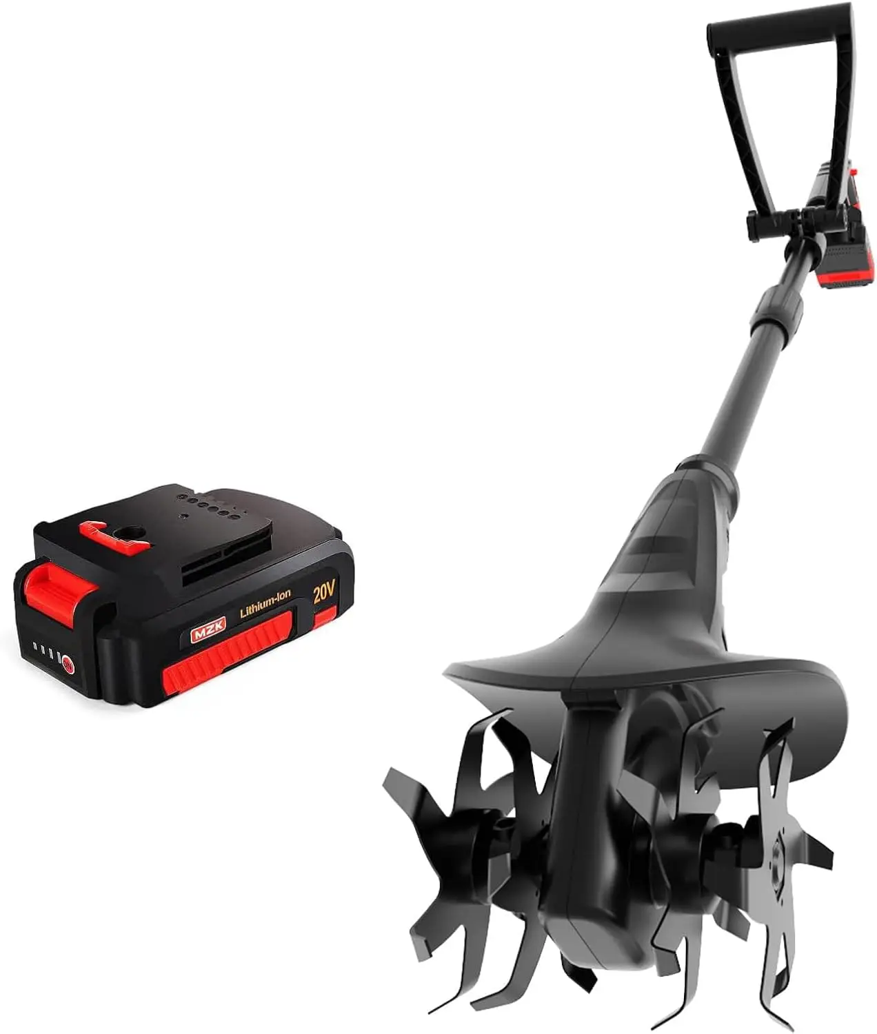 

20V Cordless Tiller Cultivator with Steel Tines,8-inch Wide Battery Powered Garden Cultivator, 360RPM Electric Mini Tiller for L