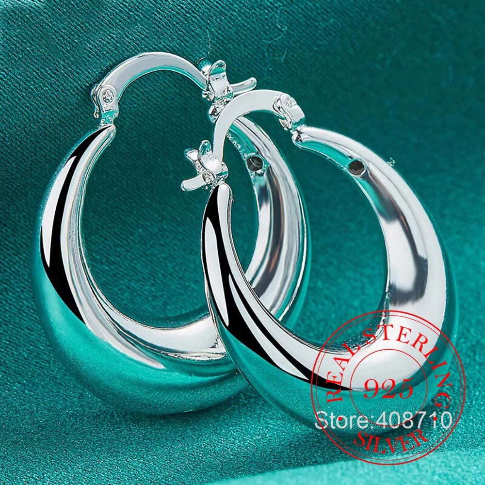 Personality Hyperbole 925 Sterling Silver Simple Smooth Big Circle Hoop Earrings For Women Sterling-Silver-Jewelry Pendientes Ba