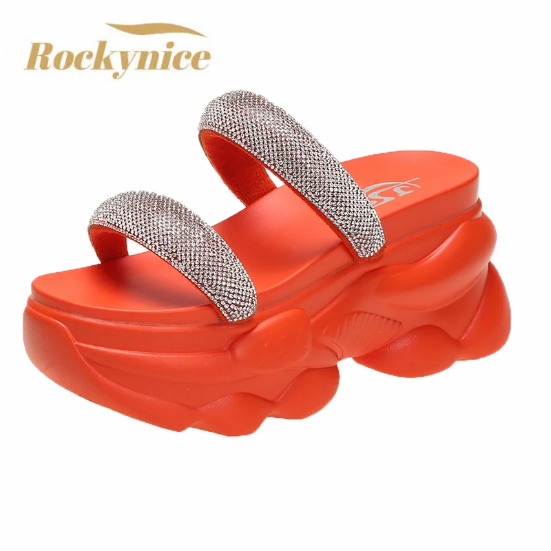 New Summer Women Slippers Flip-Flops Ladies Beach Bling Shoes Wedge Heels Shoes Woman High Platform Slippers Outside Sandals 8CM