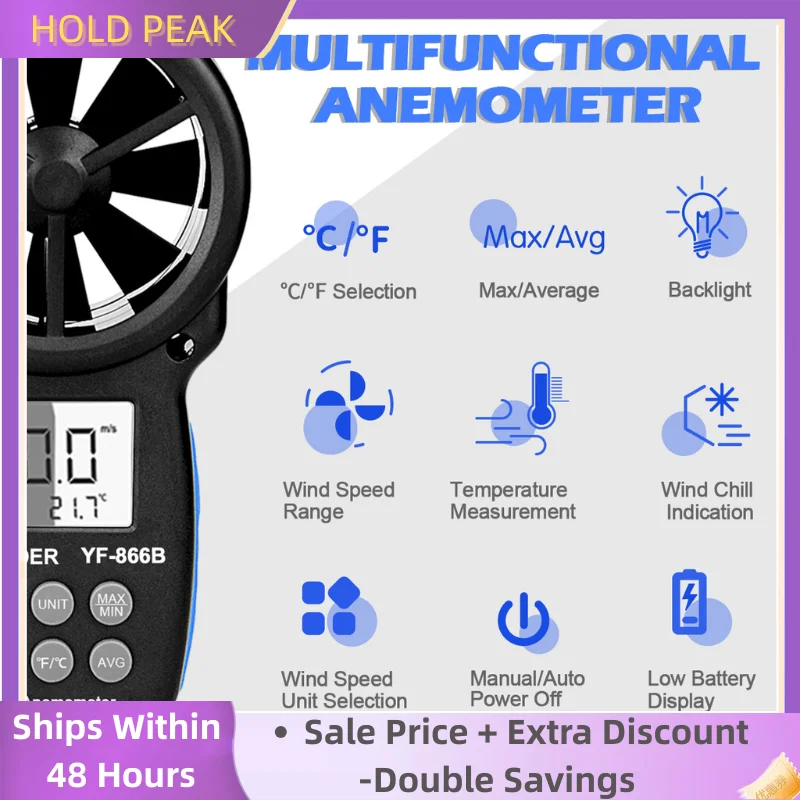 

Handheld Anemometer, Digital Wind Speed Meter with ±5% Accuracy for Air Flow Measurement (59-5860 ft/min)