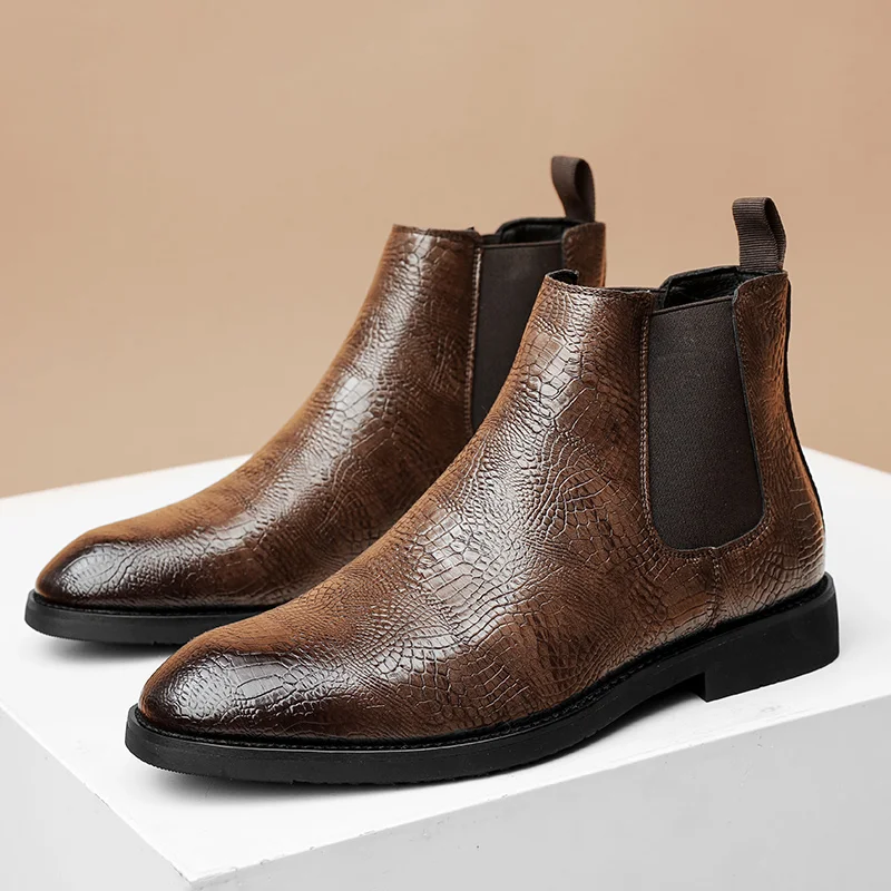 

Men's Formal Ankle Boots British Trend Pointed Toe Business Casual Leather Big Size Designer Chelsea Slip-on Comfortable Shoes