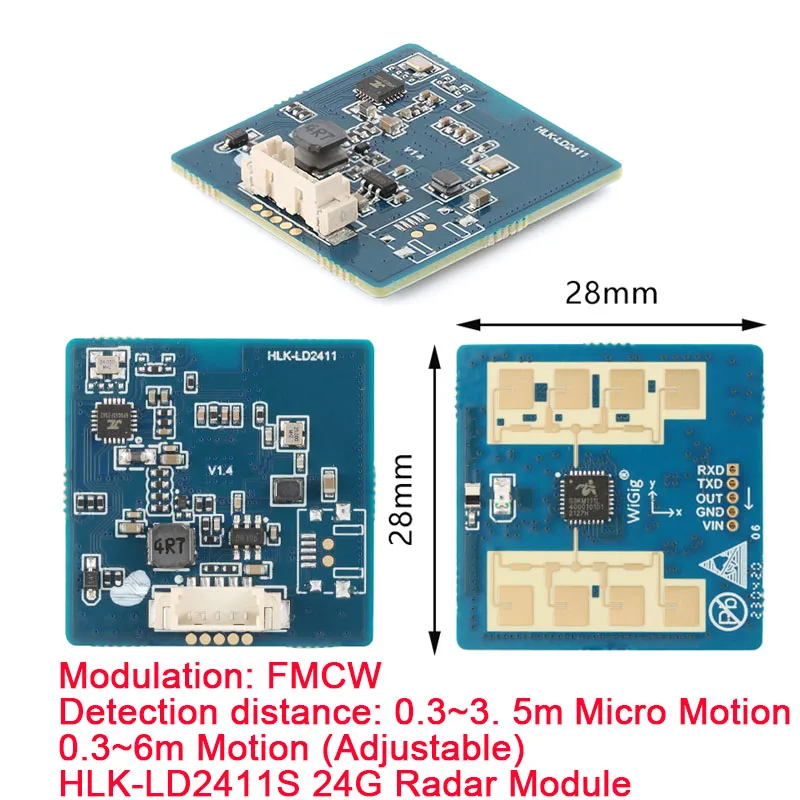 HLK-LD2411S-24G FMCW Ranging Radar Sensor Module Sensing Human Body Micro Motion Mobile Up-regulation Accurate Distance