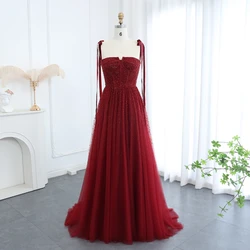 Luxury Beads Sequined Evening Dresses Fashion Square Collar Spaghetti Straps A-Line Gowns Chic Wedding Party Prom Dresses