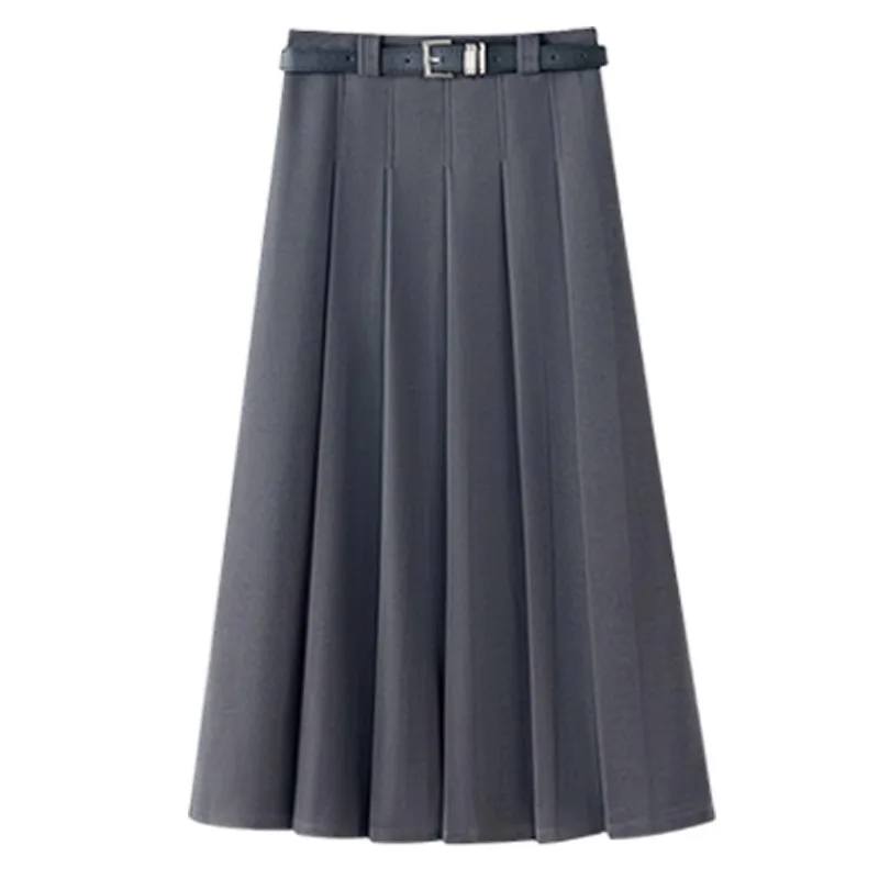 Długa spódnica plisowana z wysokim stanem, codzienna, damska, jesienno-zimowa, plus size, zakrywająca biodra, wyszczuplająca, w kształcie litery A.