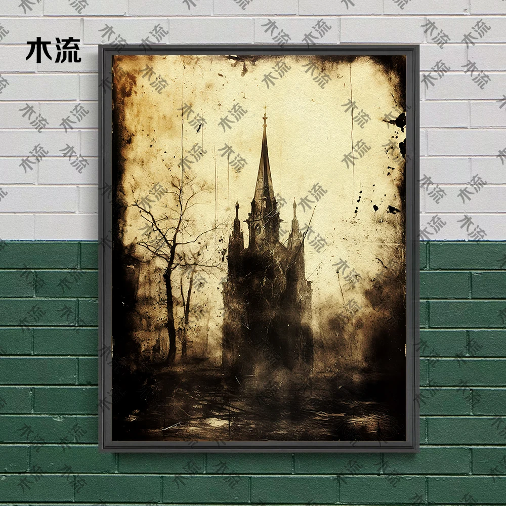 القلعة القوطية الفيكتورية، فن الحائط العتيق، لوحة قماشية، جماليات السحر الداكن، طباعة ملصق فني تجريدي، ديكور المنزل #3