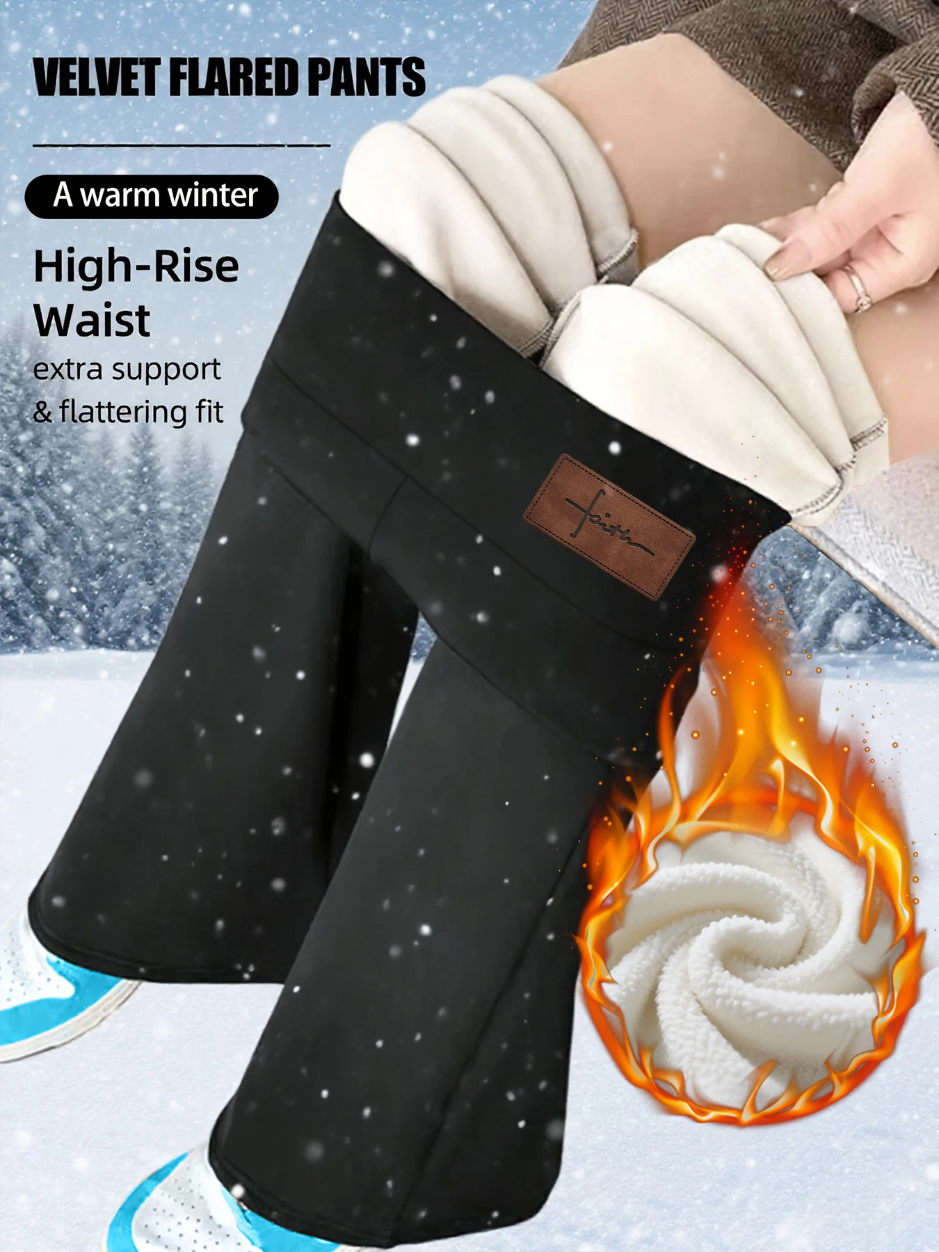 

Women Thick Flared Pants Winter Warm Fleece Lining Leggings High-Waisted Tummy Control & Lifting Thermal Legging Casual Wear