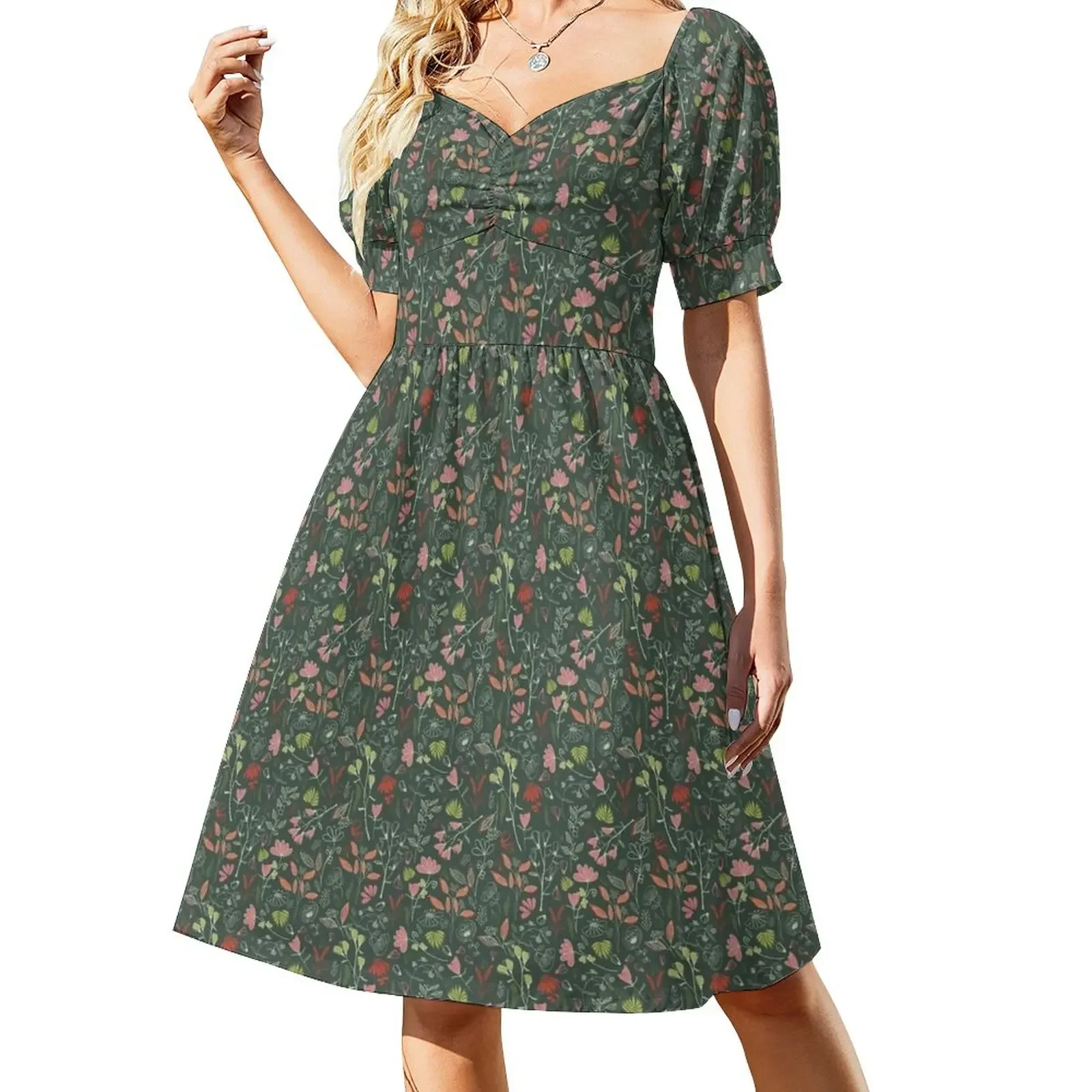 

Glowy bosque forest floral pattern Short-Sleeved Dress women dress loose summer dress