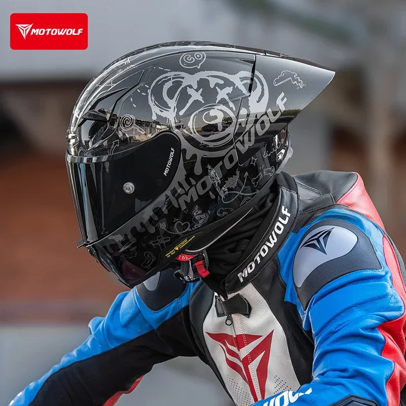 MOTOWOLF Motorcycle Helmet Men Women Locomotive Full Helmet Lightweight Four Seasons Big Tail cascos para moto racing casco