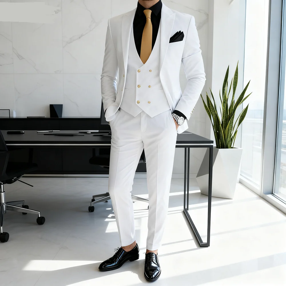 Costume de smoking 3 pièces pour hommes, tenue de mariage de smoking blanche avec veste Design, nouveaux vêtements pour hommes, ensemble Blazer
