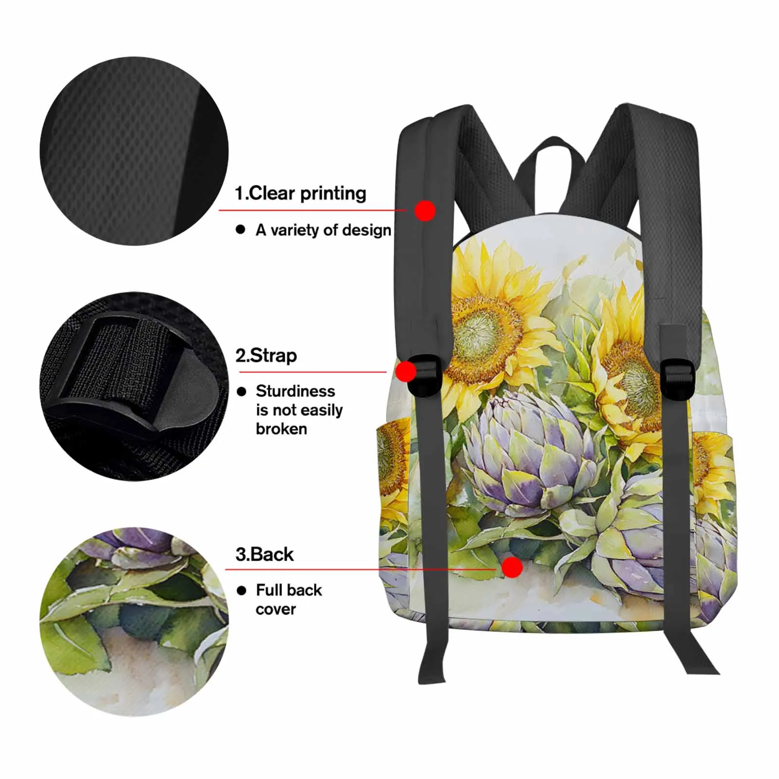 Watercolor Summer Sunflower Flower Backpacks Teenagers Student School Bags Men Women Travel Mochila