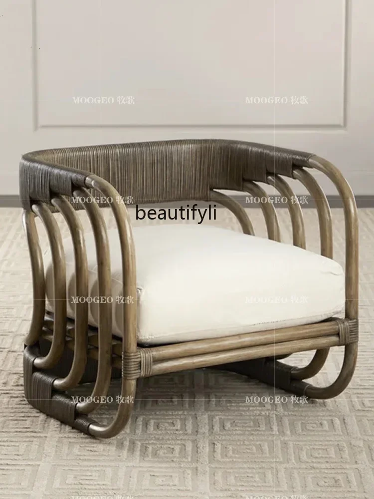 Q Rattan Furniture Leisure Sofa Rattan Chair Single-Seat Sofa Chair B & B Retro Outdoor Rattan Sofa