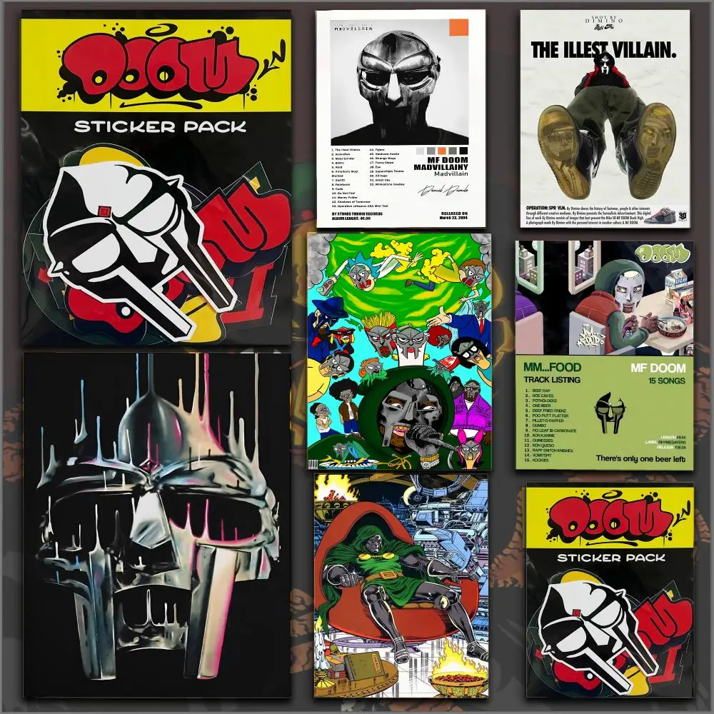 M-MF DOOM rapper Poster Peel and Stick Matte Self Adhesive PVC Easy Apply Removable Waterproof Frameless Home Decor