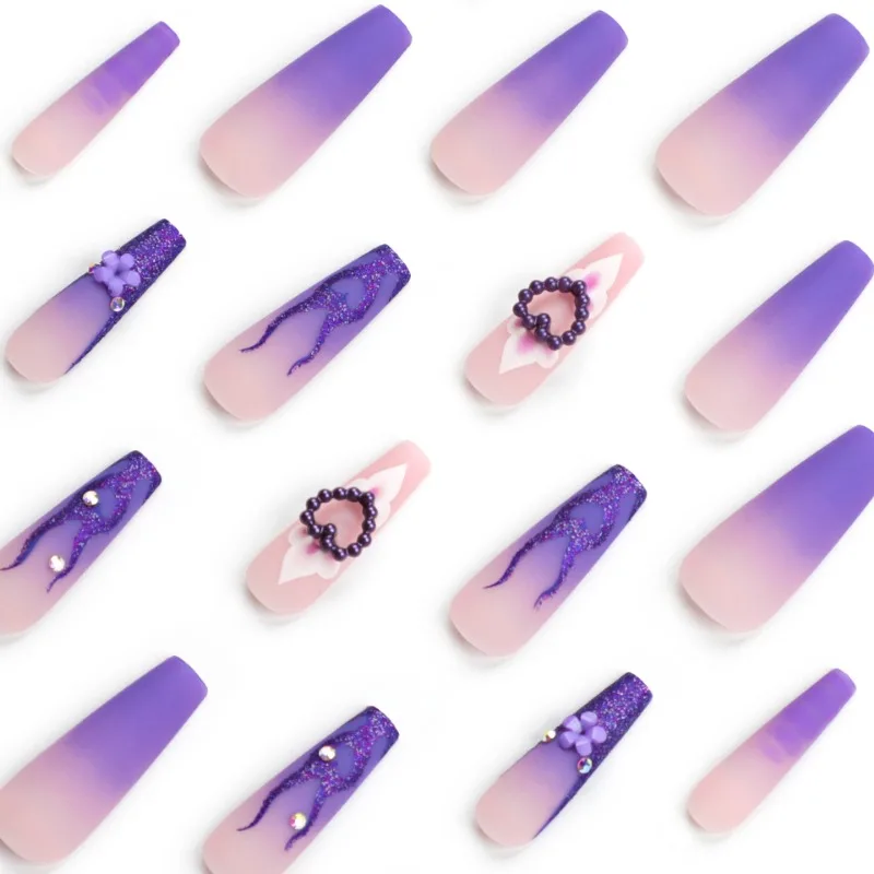 Faux ongles à coller French Wear Black friday, violet, rose, violet, fleur, diamant super long, N64.souhaits on Acyr1995N64., Y2k, 24 pièces