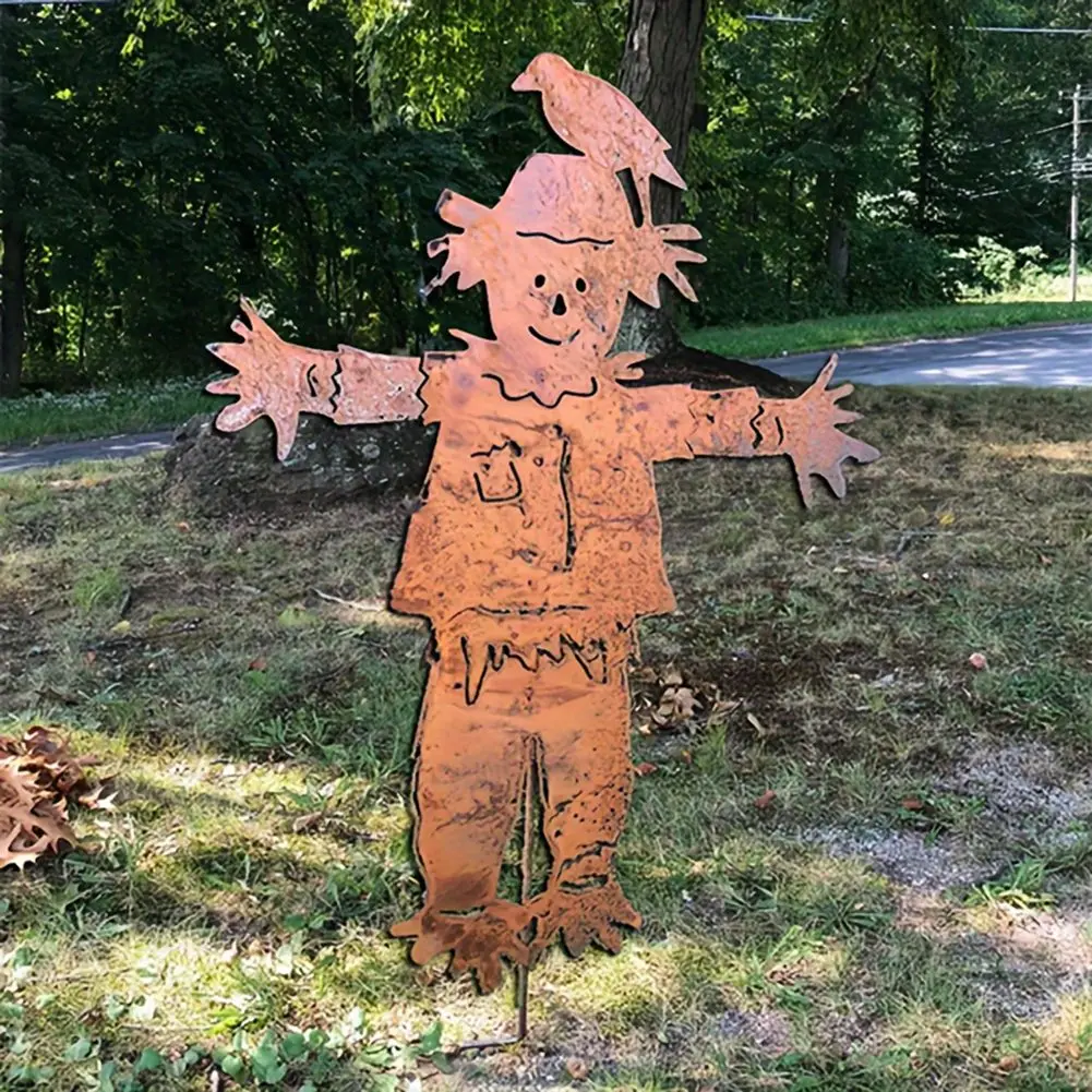 A56P-Scarecrows Garden Stake, Metal Yard Sign Fall Halloween Thanksgiving Outdoor Decoration Scarecrows Sculpture For Patio