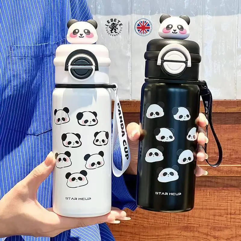 

Panda Doll Lid Thermos Cup 550ml, Cute Silicone Toy Stainless Steel Water Bottle, Double Lid Leakproof with Strap for Kids Girls