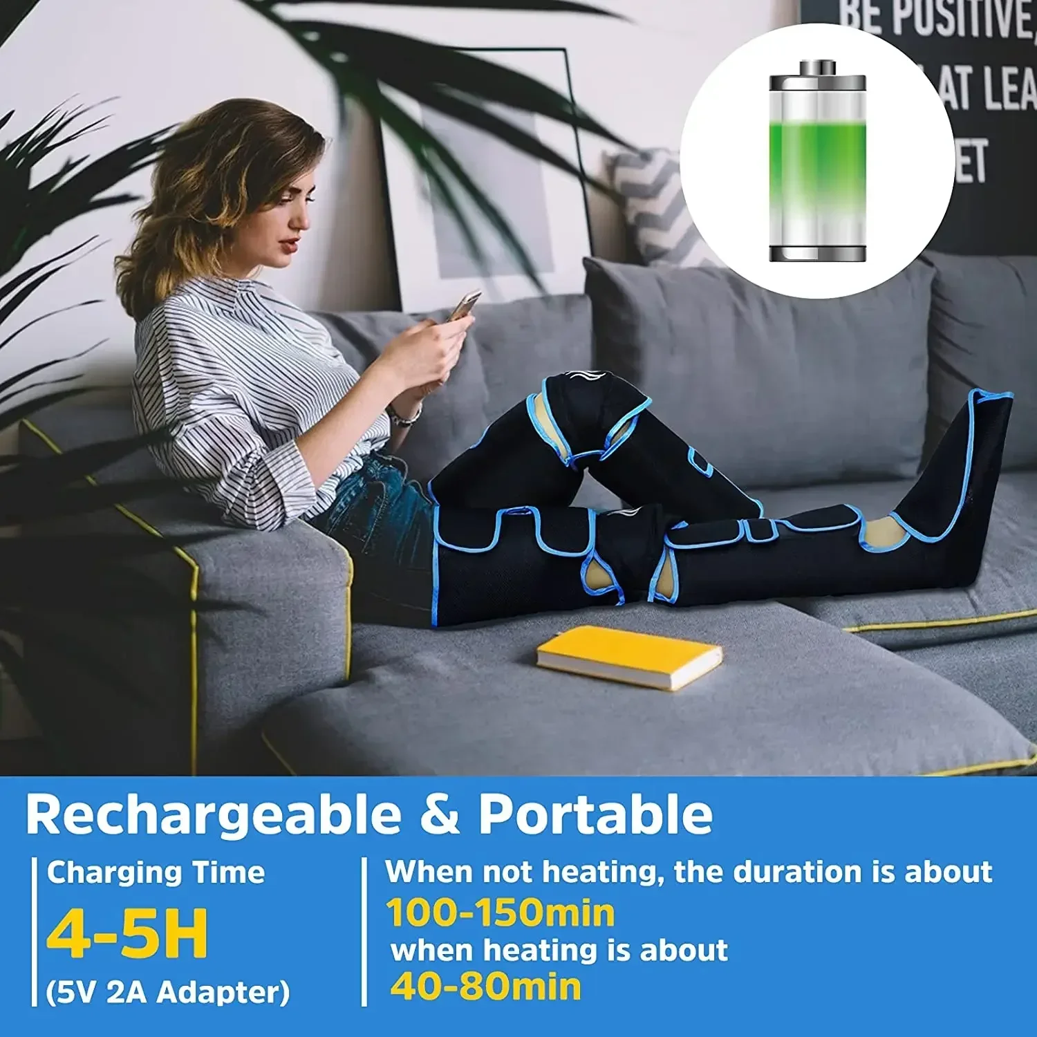 تسخين كهربائي العضلات الاسترخاء لتخفيف الآلام القدم الركبة العجل ضغط الهواء مدلك الساق الأحذية مع وحدة تحكم محمولة