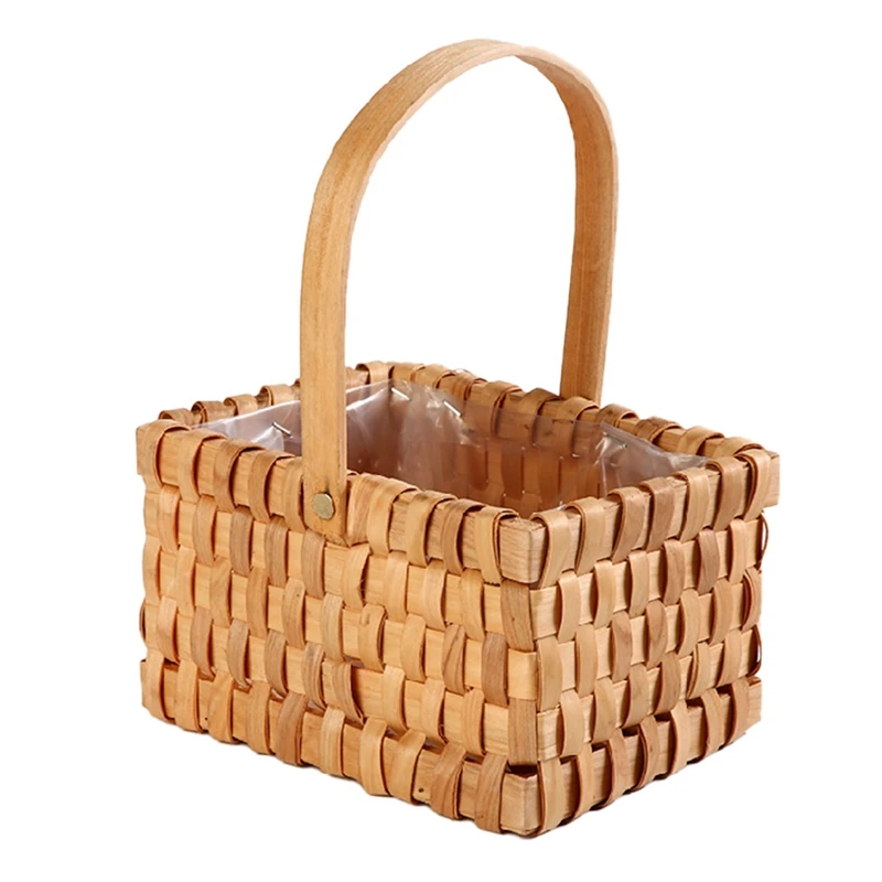 Handwoven Flower Basket, Picnic Basket, Wooden Storage Basket Natural Handwoven Basket