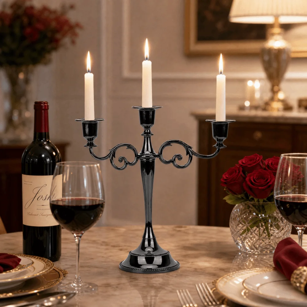 Metal Antique Metal Candle Holder 9.84x10.63in Black Dual-use Tabletop Candlestick Classic Indoor Ornament Hotel Indoor Layout