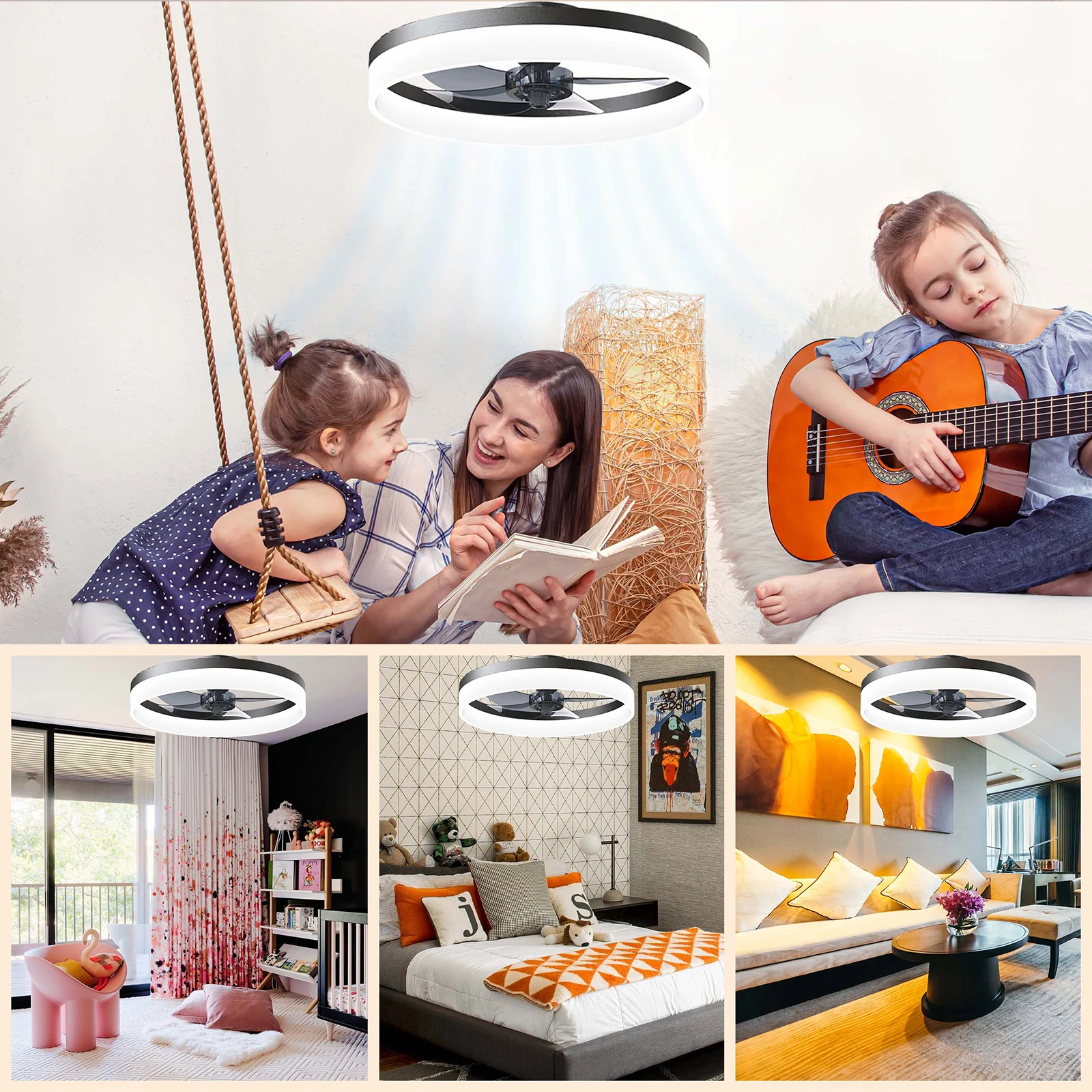 Simple LED Ceiling Fan Light Remote Control with Infinite Dimming 6 Levels of Wind Speed ​​Living Room Bedroom chandelier fan