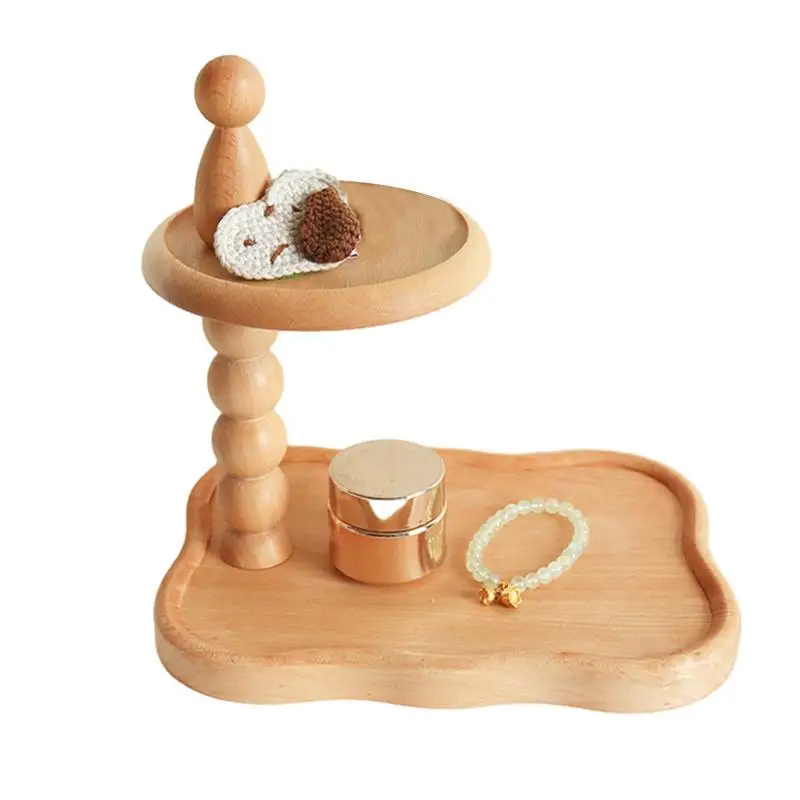 

Jewelry Tray Earring Stand Ring Dish Chic Trinket Organizer Tray Wooden Double Layer Cupcake Dessert Holder Versatile Key Bowl