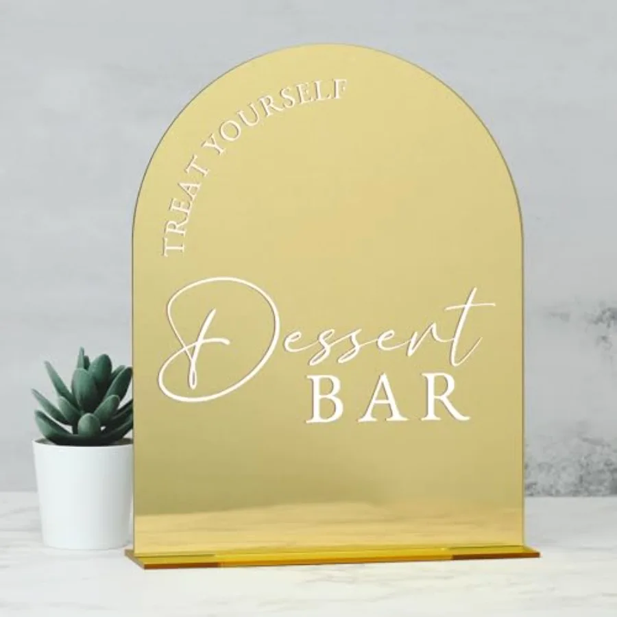 

Акриловая вывеска для десертного бара - Зеркальная арочная акриловая табличка для свадьбы и основание, толщина 1/8 дюйма, вывеска для стола десертного бара для свадеб и вечеринок