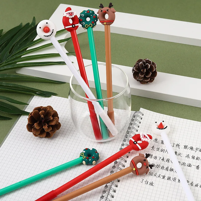 24PCS wholesale creative cartoon soft Christmas doughnut gel pen students cute shape signature pen office gift pen wholesale