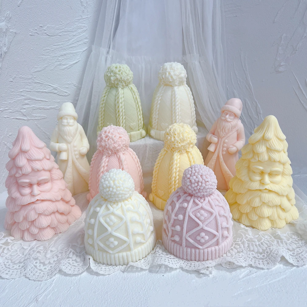 Winter knitted Hat Cake Silicone Mold Christmas Bobble Cap Candle Molds Knit Santa Hat Soy Wax for Xmas Eve Home Decorating