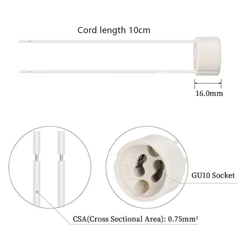 Base de lámpara GU10, soporte de luz de cerámica, Conector de enchufe, adaptador de cable para soporte de bombilla LED, accesorio de lámpara LED halógena, 5 uds./lote