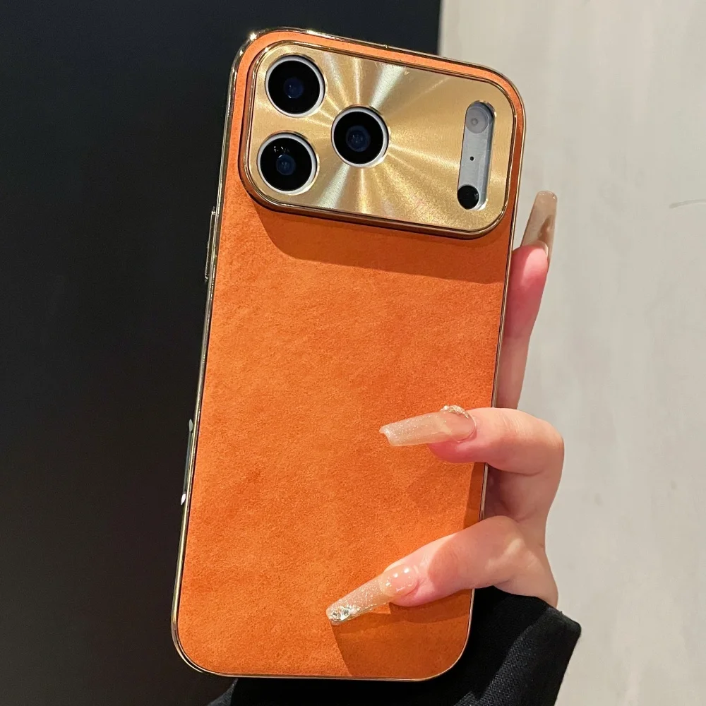 Custodia in pelle di agnello vintage di lusso per iPhone 17 Air 16 15 14 13 12 Pro Max Plus 11 Placcatura paraurti CD Finestra laser Copertura del telefono