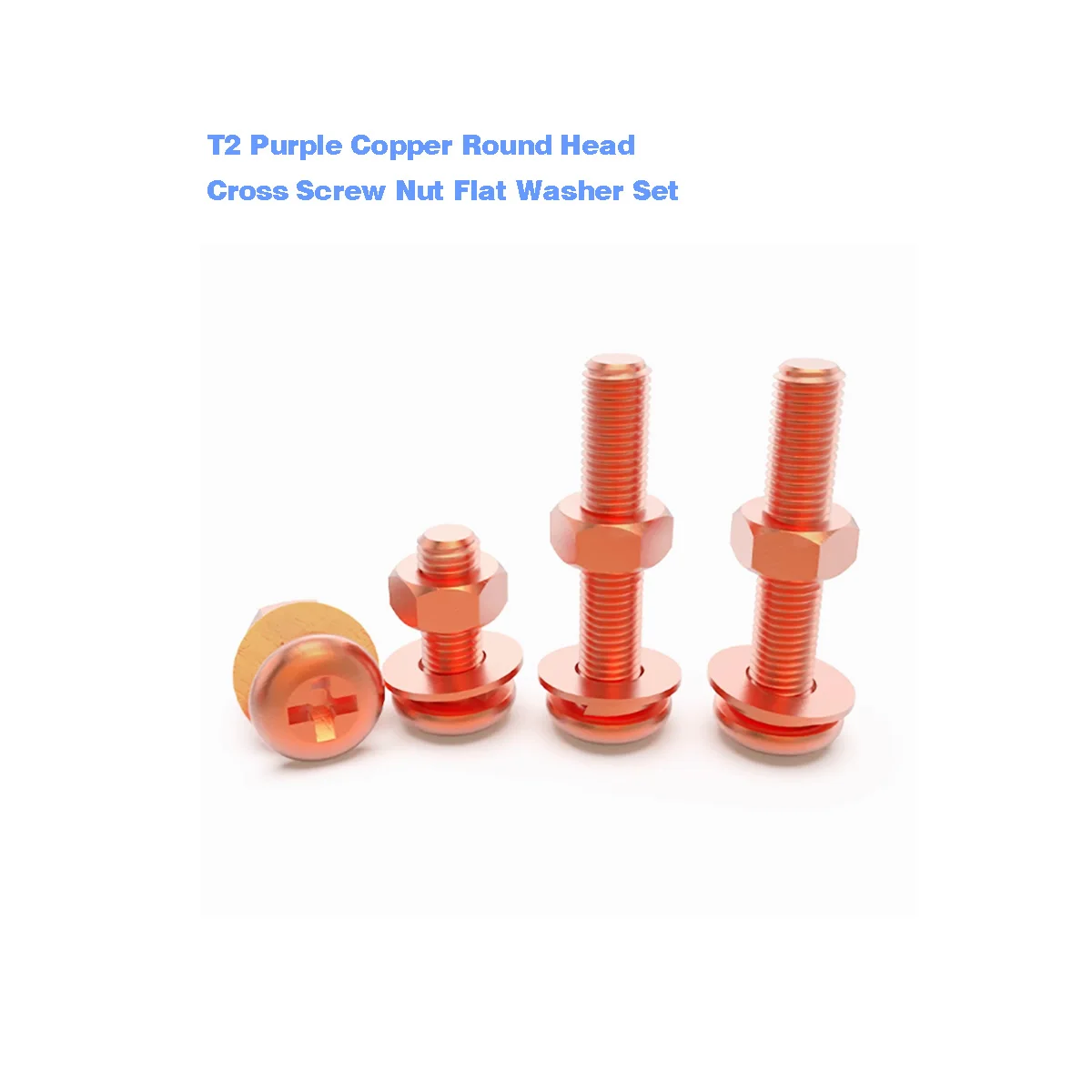 T2 Purple Copper Round Head Phillips Screw Nut Flat Washer Set M3M4M5M6M8