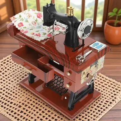 

Sewing Machine Musical Box Vintage Style Desktop Decoration Mechanical Melody Box Gift for Birthday Holiday Wedding Valentine's