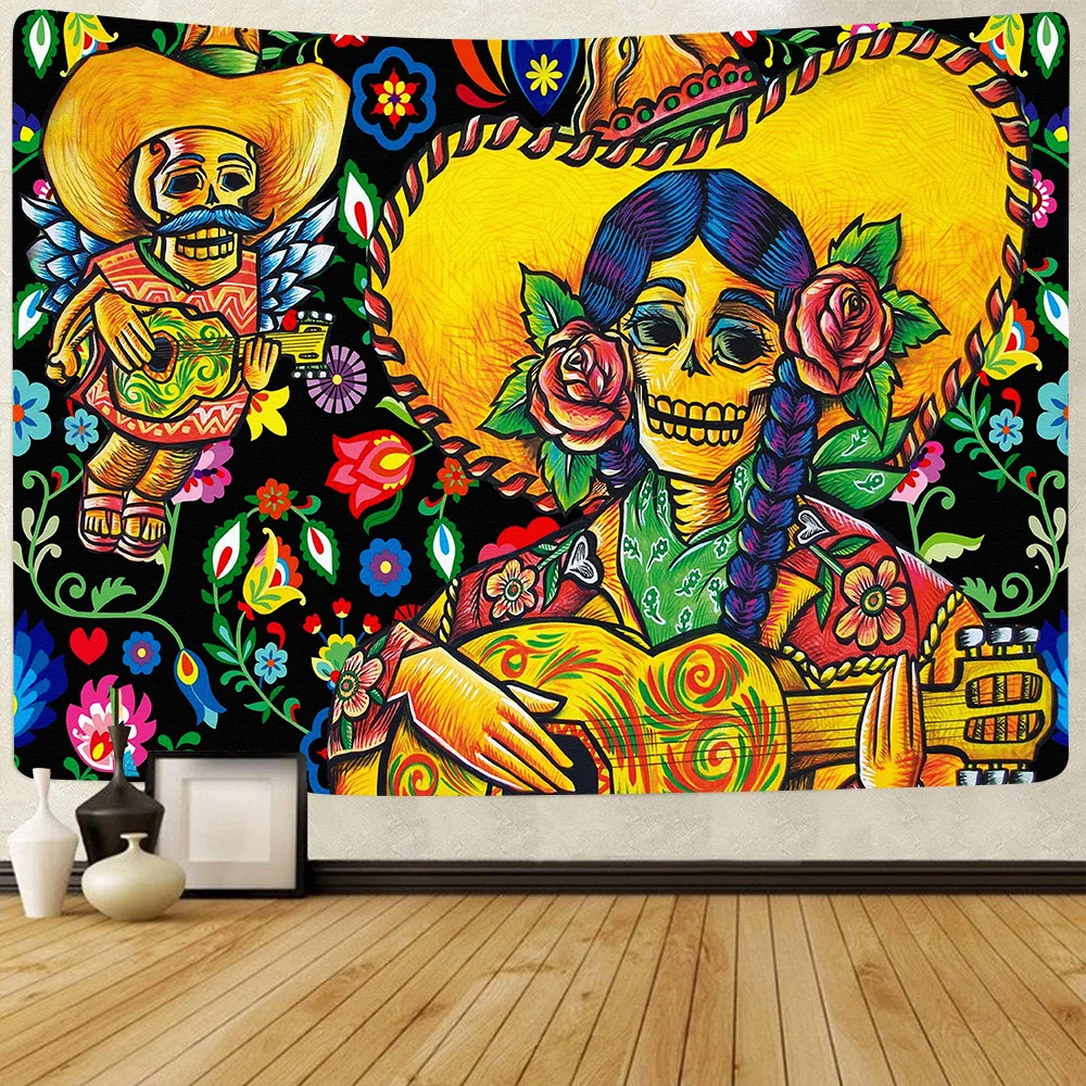Home Decor UV Tapestry Day Of The Dead Mexican Carnival Sugar Skull Wall Living Room Fluorescent