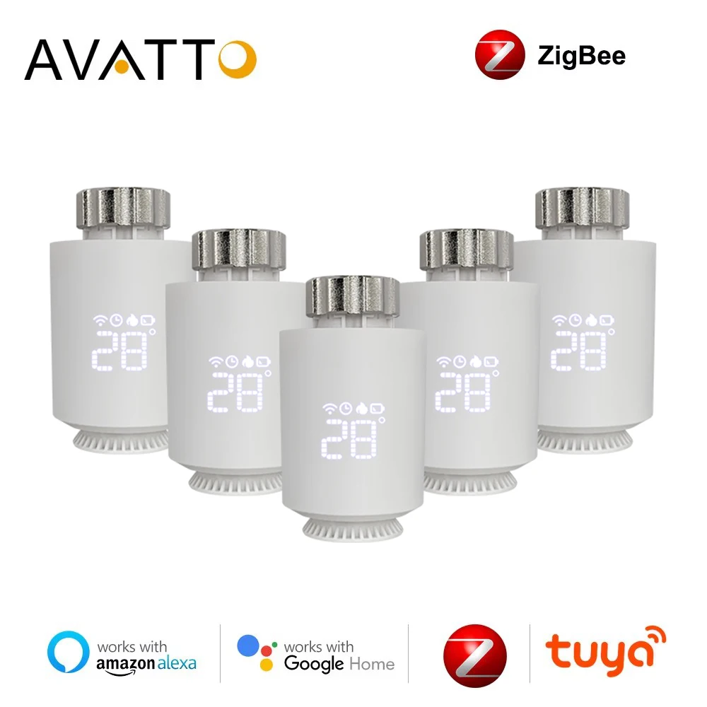 

AVATTO 1-6 шт. Tuya ZigBee3.0 TRV клапан радиатора-атуатора, умный программируемый термостат, регулятор температуры, Alexa Google Home