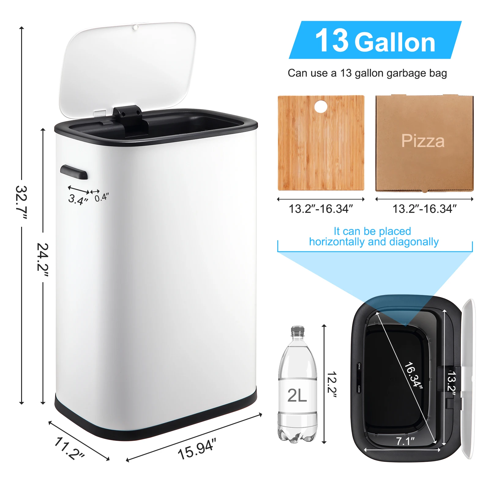 Automatic Trash Can with Lid,14.5 Gallon Smart Trash Can, 55L Motion Sensor Trash Can (use 13 gallon garbage bags) for Bedroom