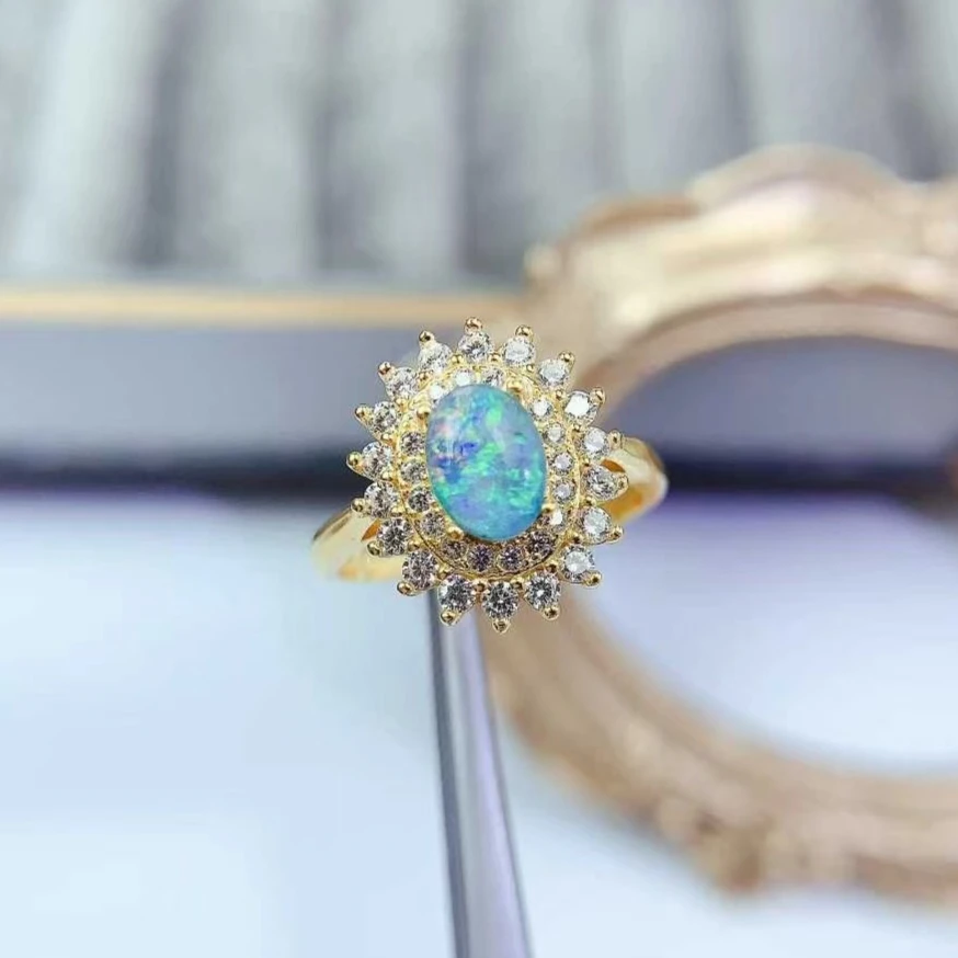 

Australian Opal Ring 925 Silver Gemstone Ring for Engagement 5mm*7mm Natural Opal Jewelry