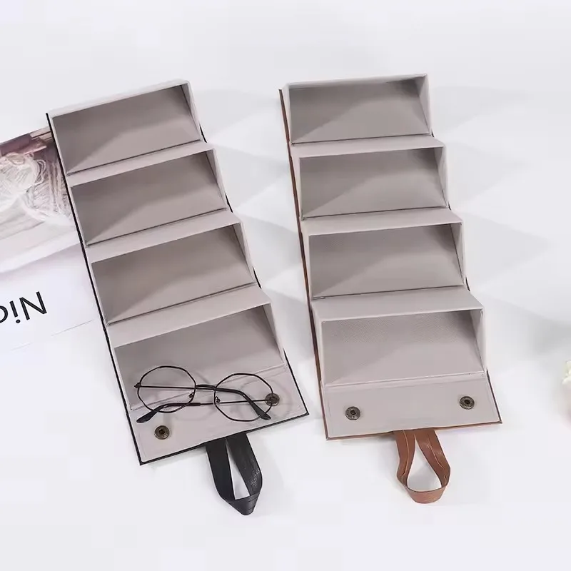 Foldable Glasses Storage Box Portable Glasses Organizer Sunglasses Eyeglasses Storage Containermulti-Slot Travel Glasses Case