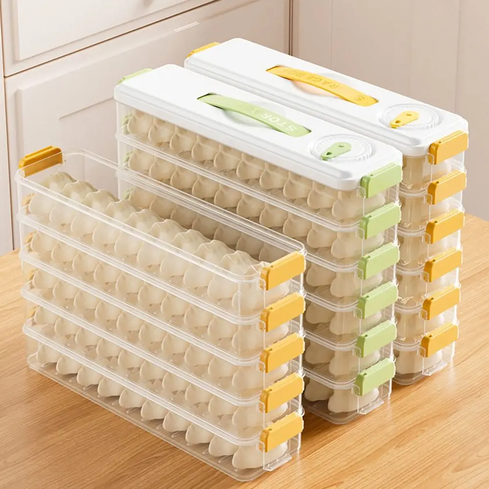 3 Layers Dumpling Storage Box Timed Quick Frozen Keep Fresh Spaghetti Box with Holder & Cover Narrow Side Fresh Food Tray