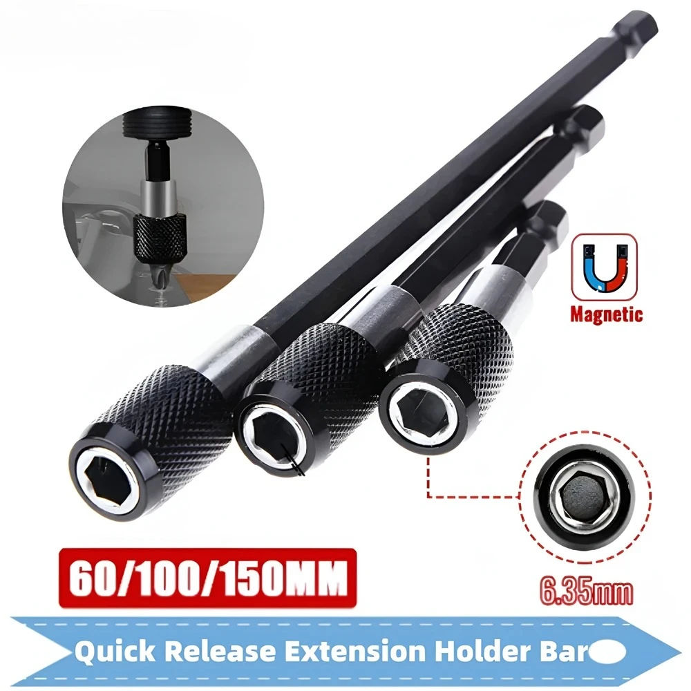 

3pcs 1/4 Inch Hex Shank Quick Release Electric Drill Magnetic Screwdriver Bit Adjustable Extension Holder Bar Shank Power Tool
