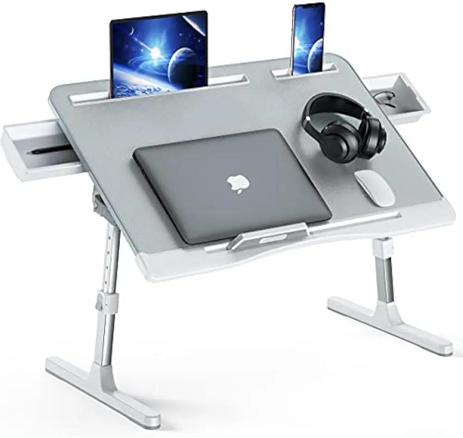 

Складной регулируемый стол-кровать для ноутбука с двумя ящиками, X-Large Grey для использования на полу дивана