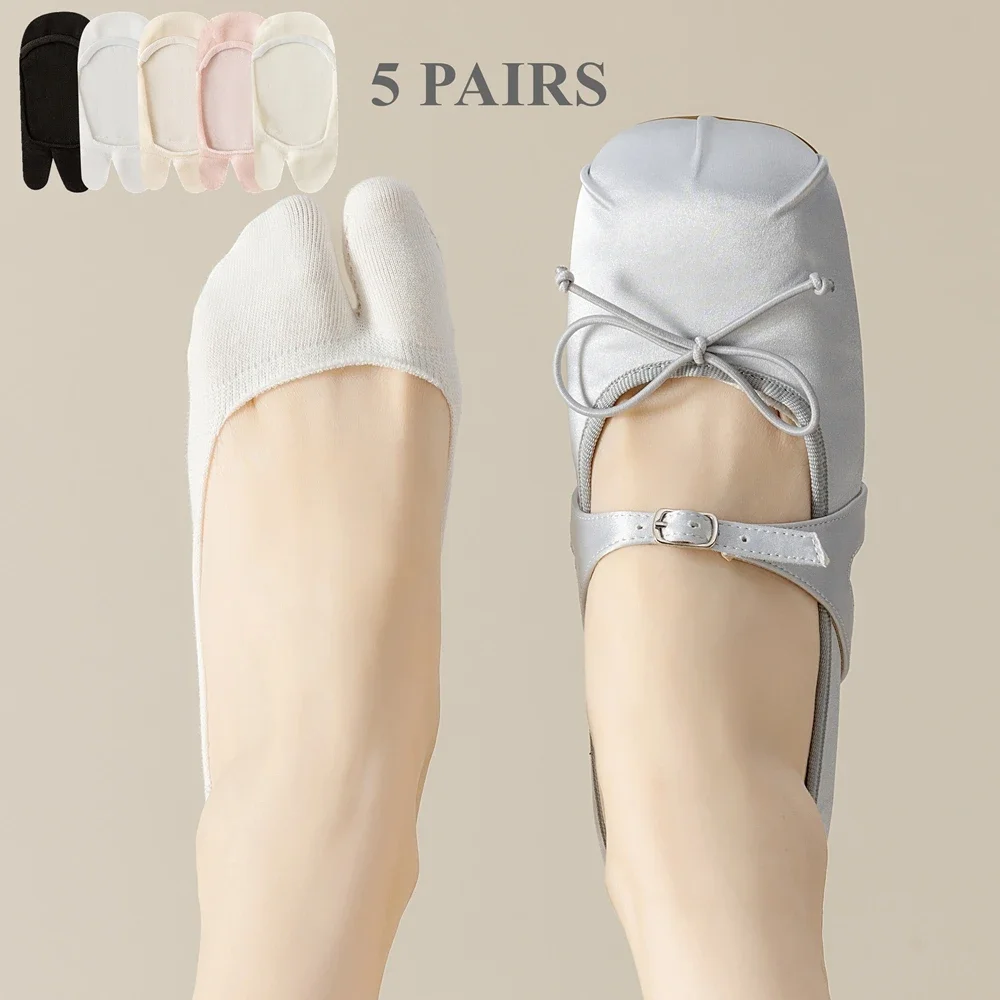 5 Pairs Invisible No-show Socks Women Low Cut Slipper Toe Socks Ladies Summer Thin Two Fingers Socks Casual